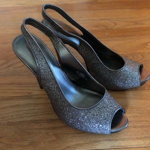 Silver Platform Slingback Pumps